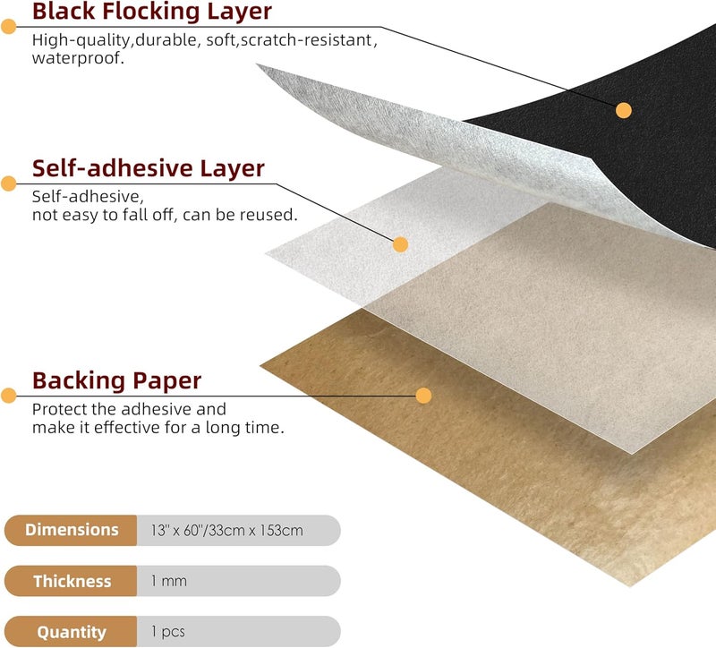LCEAI Self Adhesive Felt Sheet - Adhesive Backed Felt for Drawer/Jewelry Box Liner (Black, 13" W x 60" L) - Image 2
